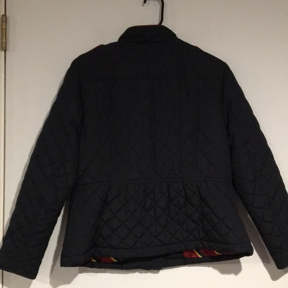 Talbots Petite Quilted black jacket w/ red piping full zip satin lined Sz Large - Picture 5 of 8
